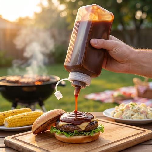 Image of Cabilock 2Pcs Large Squeeze Bottle, Plastic Squeeze Condiment Bottles with Cap Lids, Squirt Condiment Dispenser for Ketchup Mustard Mayo Salad Dressing and Olive Oil, 27oz /800ml