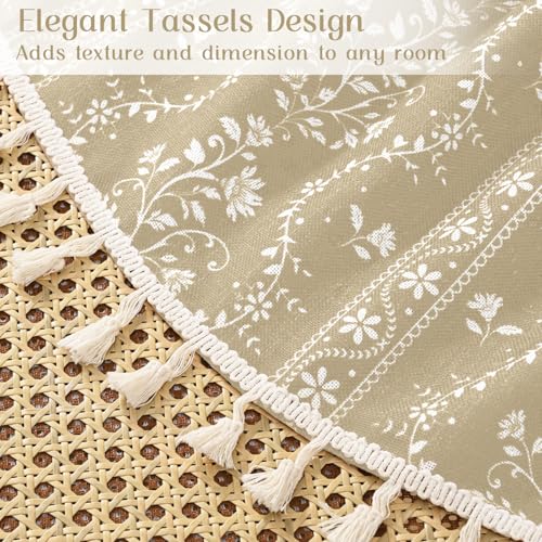 Image of Yinhua Boho Kitchen Curtains 36 Inch Length Vintage Linen Cafe Curtains Light Filtering Bohemian Floral Tier Rod Pocket Farmhouse Rustic Tassel Small Drapes with Tiebacks, 2 Panels, Natural