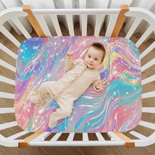 Image of Crib Sheet Breathable Soft Crib Mattress Sheet for Baby Toddler Boys Girls Fitted Crib Sheet Fit Standard Crib Mattress 52 x 28 Inch Pink Liquid Gradient