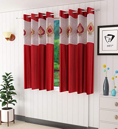 Image of LaVichitra Polyester Window Curtain with Designer Net (5ft, Maroon) -2 Pieces