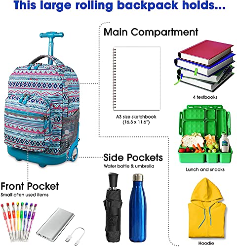 Image of J World New York Sunrise Rolling Backpack Backpack, MINT TRIBAL