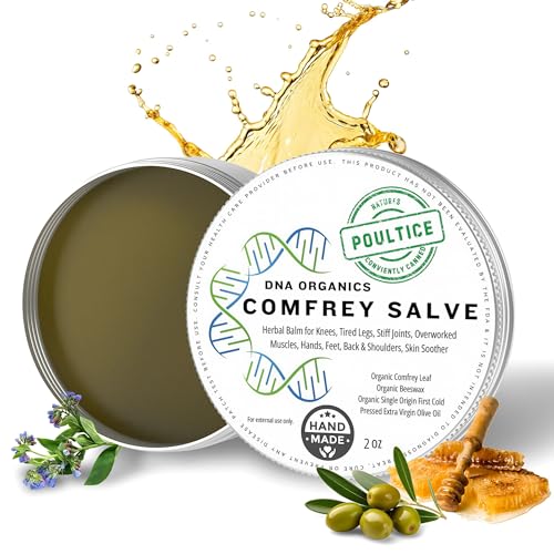 DNA Organics Comfrey Salve Ointment 2oz – Organic Herbal Salve for Bones, Muscles, Joints, Knees, Skin & Tattoo Care. Herbal Balm for Soothing Relief. Handcrafted, Slow-Infused, No Chemical Fillers