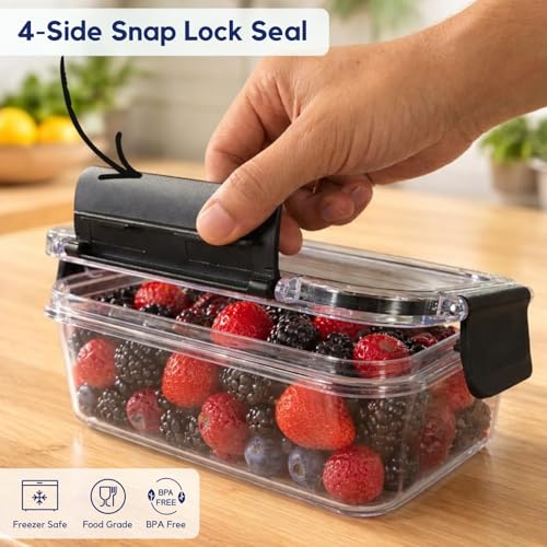 Image of GO STORE Airtight Container for Fridge Organizer | Set of 3 (S-300 ml | M-800 ml | L-1200 ml) Plastic Leakproof Storage Boxes Set Durable Odor Free, BPA Free for Vegetables, Kitchen (Black)