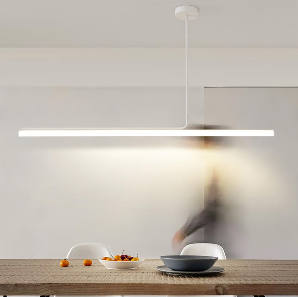Lampadario a Sospensione LED Moderno, lampadario Regolabile da 40 W con Telecomando, Design lineare per Sala da Pranzo, Cucina, Ufficio, Ristorante - Bianco, 120 cm