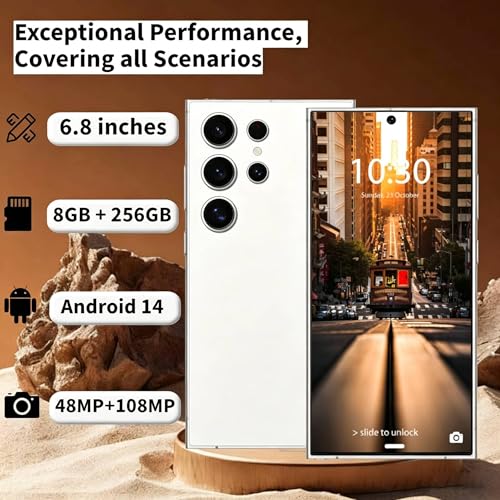 Image of Unlocked Phone 5G C24 Ultra 8GB+256GB Large Storage Smart Phone, Android 14 Cell Phone, 6800 mAh Battery Unlockedphone, 6.8-inch /Dual SIM [Works with T-Mobile, AT&T, Verizon] Ceramic White