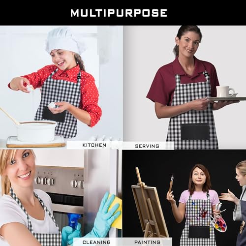 Image of LITO LINEN AND TOWEL Kitchen Apron| 100% cotton Easter Checkered Design Apron with 2 Front Centre Pocket With adustable buckle & Long Strap - Multicolor