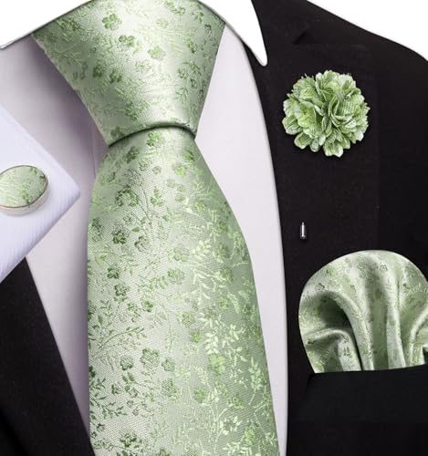 Image of Dubulle Mens Tie and Lapel Pin Paisley Striped Floral Necktie for Men Pocket Square Cufflinks 4PCS Set Wedding Party