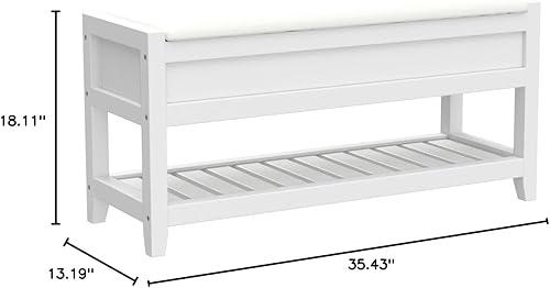 Miniatura 2 de Roundhill Furniture Rouen Clean - Banco de asiento blanco con almacenamiento de zapatos,