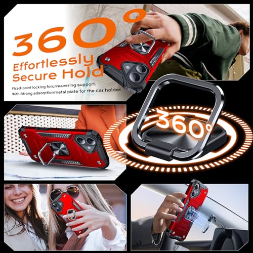 Image of Anqrp Heavy Duty Case for iPhone 16 Case with Enhanced Ring Holder Grip Stand, Military Grade Shockproof Rugged Drop Protective Silicone Hard Slim iPhone 16 Phone Case Cover,Corail Red