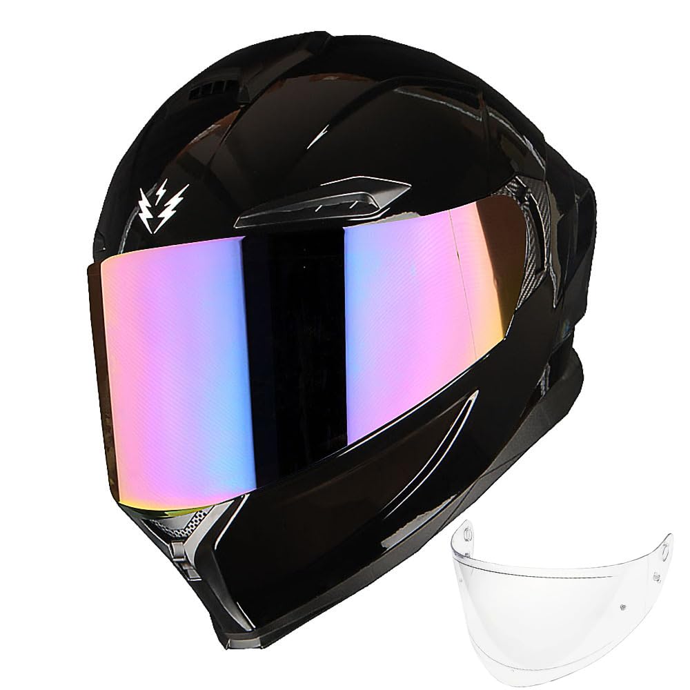 1Storm Motorcycle Full Face Helmet DOT Adults Street Bike Dual Visor Sun Inner Shield with One Extra Clear Shield: Glossy Black