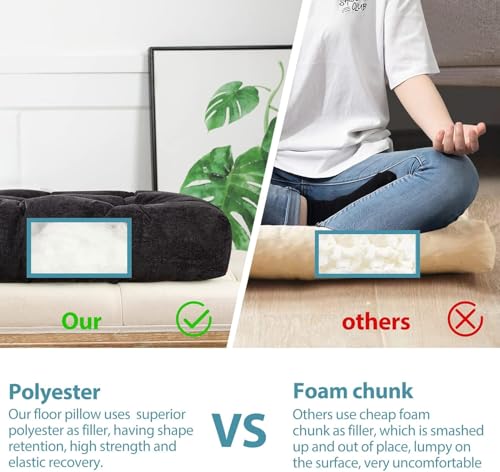 Image of Floor Pillow, Square Meditation Pillow for Seating on Floor Solid Thick Tufted Seat Cushion Meditation Cushion for Yoga Living Room Sofa Balcony Outdoor