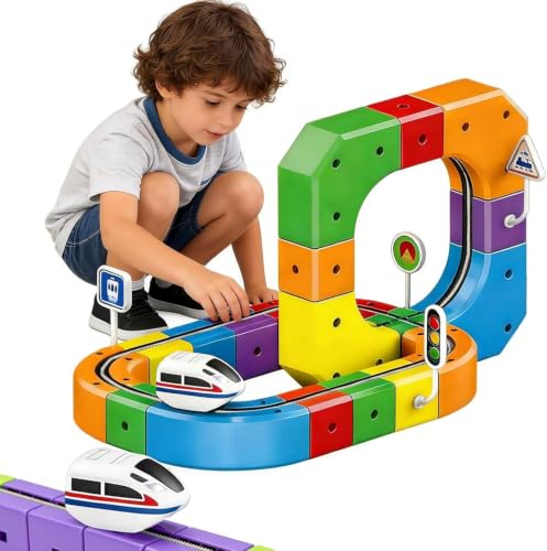 Image of Electric Train Track Set for Kids 3D Magic Flexible Race Track, Gravity-Defying Electric Train Building Blocks, Modular Educational STEM Toy for Boys & Girls (51)
