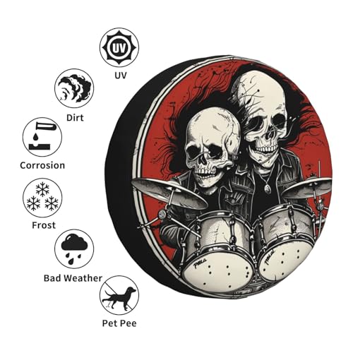 Image of Rock Skull Spare Tire Cover, Universal Wheel Tire Cover Funny Skull Skeleton Tire Protectors for Trailer RV SUV Truck Camper 17 Inch