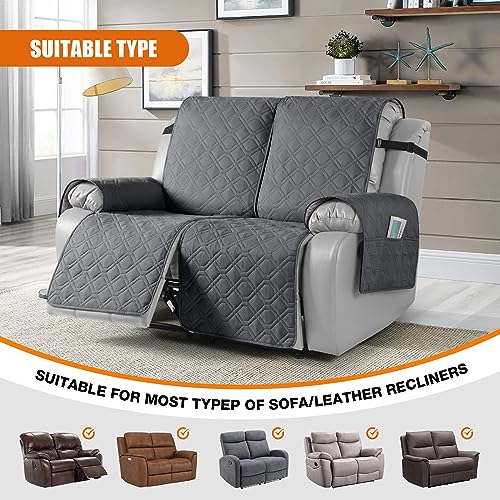 Image of VANSOFY Waterproof Recliner Couch Covers Washable, Dark Gray,2 Seater XL | 1-Piece, Non-Slip with Elastic Straps, Sofa Cover with Pocket for Dogs, Pets