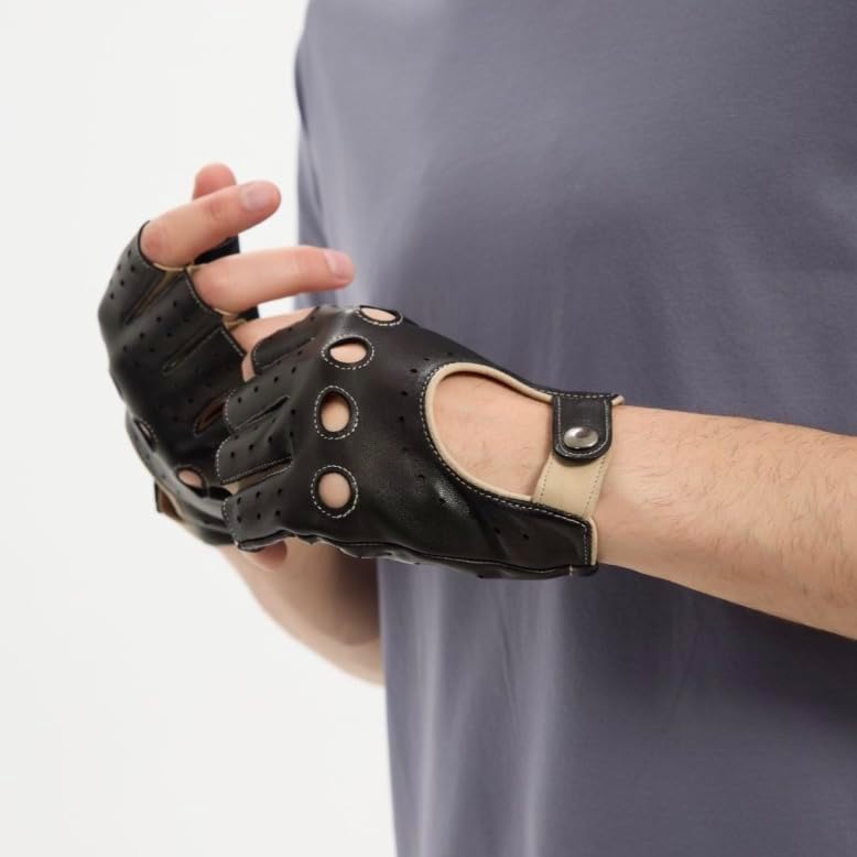 Men's Fingerless Leather Gloves - Unlined Lambskin Leather Driving Gloves - Image 4