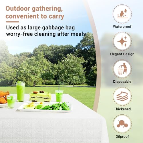 Image of White Paper Tablecloth, 15 Pack Disposable Table Cloths for Rectangle Tables 3-9 Foot, 54''x108'' Paper & Plastic Party Table Cover for Birthday, Outdoor, Wedding, Banquet