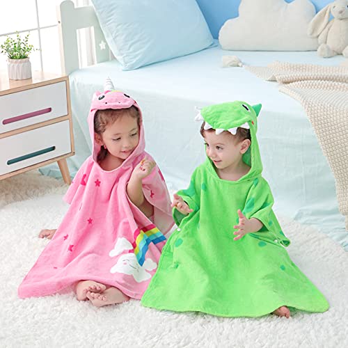 Image of LOLANTA Kids Terry Cloth Cover UPs Children's Hooded Bath Towels Dinosaur, Boys Beach Towel Pool Poncho Swim 100% Cotton (Pink Unicorn,1-3T)