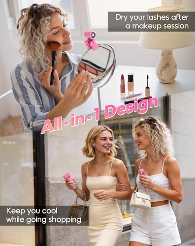 Image of Portable Clip-On Mini Fan, Hands-Free, Turbo Personal Handheld Fans Rechargeable w / 4 Wind & LED Display, Pocket Size Summer Essentials for Travel /EyeLash /Beach /Concert, Gifts for Women Men(Hot Pink)