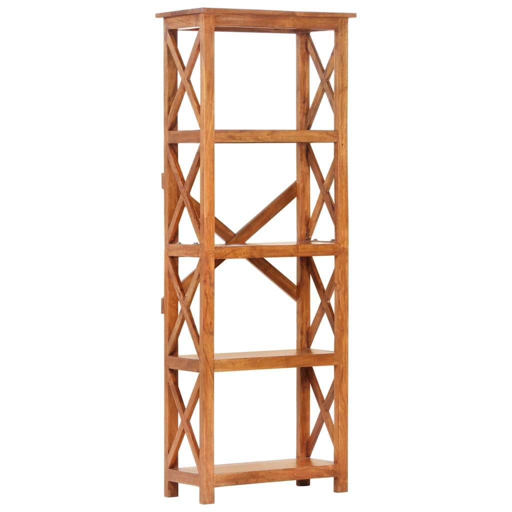 Regał na książki 60 x 30 x 160 cm z litego drewna akacjowego z wykończeniem w kolorze miodowym, stabilny regał stojący do salonu, gabinetu, korytarza, z czterema dużymi wkładanymi półkami