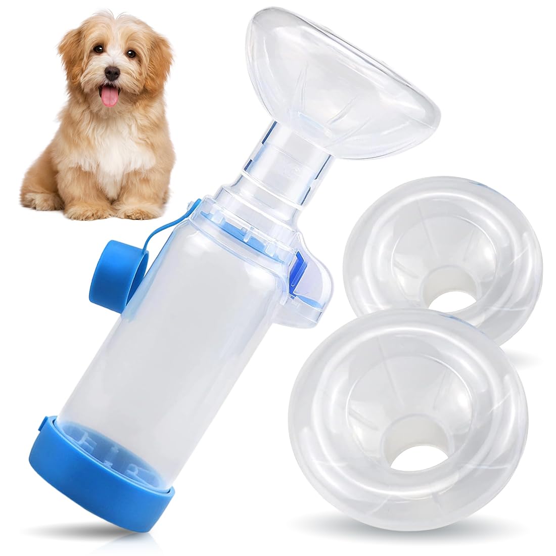 Inhalador para Mascotas con 2 Mascarillas para Gatos y Perros | Cámara de Aerosol con Indicador de Respiración | Compatible con MDI | Mascarilla de Silicona Suave | Ayuda de Inhalación Portátil