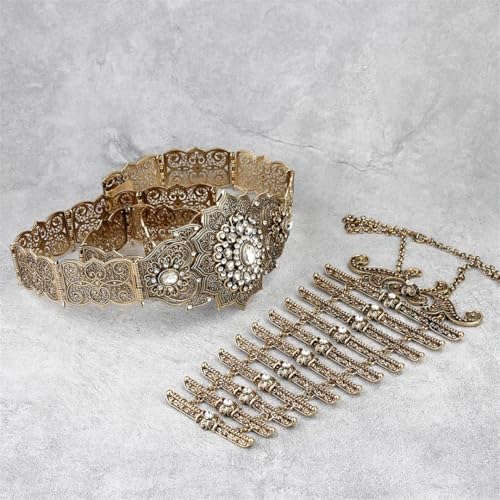 Caucasian Stage Belt Breastplate Sets For Women Retro Gold Color Crystal Chest Chain Ethnic Wedding Jewelry4