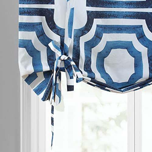 Image of HPD Half Price Drapes Room Darkening Tie Up Curtains 46 X 63 Inch Mecca Printed Cotton Window Roll Up Balloon Curtain for Living Room, Kitchen PRTW-TUD23B-63 (1 Panel), Mecca Blue