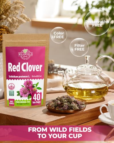 Image of 40 Bags Red Clover Herb Tea (Trifolium Pratense) - 40 Count 1.5g Herbal Bags Trebol Rojo