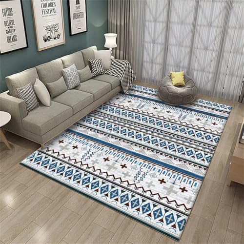 Tapis géométrique moderne gris bleu 80x180 tapis ado