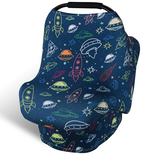 Image of Rquite All-in-1 Car Seat Cover Baby, Carseat Covers for Girl Boy, Stretchy Soft Infant Car Seat Cover, Multi-use Baby Carrier Cover, Car Seat Canopy, Stroller Sun Shade, Nursing Breastfeeding Cover