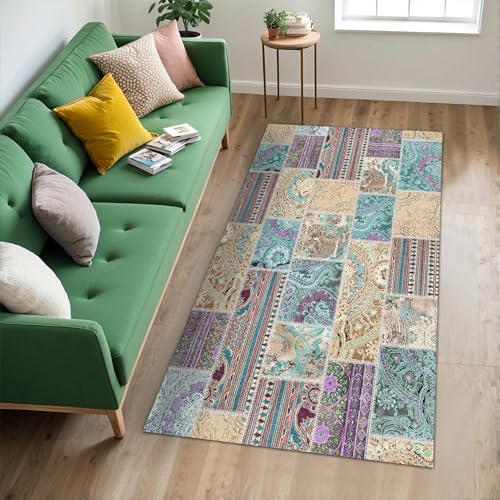 Herce Patchwork Şönil Kaymaz Doğal Pamuk Tabanlı Yıkanabilir Antibakteriyel Çevre Dostu Salon Halısı 120x180