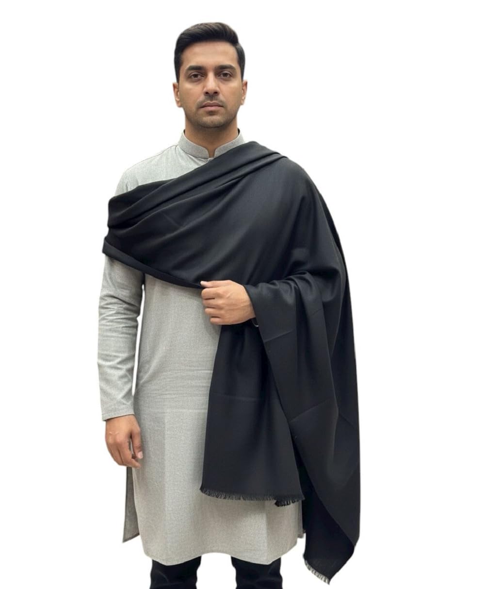 Men’s Solid Black Wool Blend Pashmina Shawl – Winter Warm Soft Traditional Wrap for Casual & Ethnic Wear-image-26