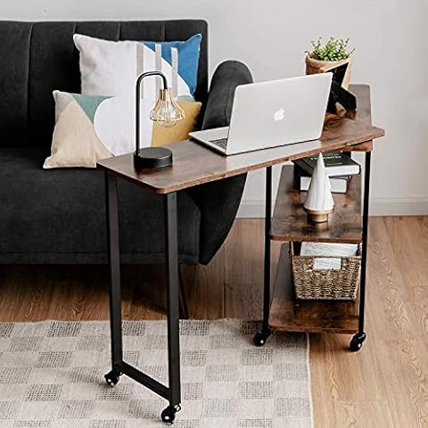 FANTASK 360 ° Rotating Side Table, Patented Flexible Wood Movable End Table w/ 2-tier Shelves & Wheels, Couch Space Saving Coffee Table for Office Home Living Room (Rustic Brown) Cover