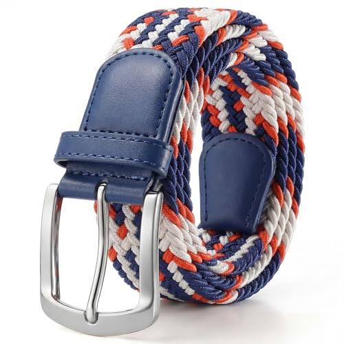 Image of SUOSDEY Men Stretch Braided Belt, Elastic Belt for Jeans Pants Casual Golf Belt 1 3 /8 inch