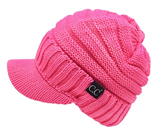 Image of C.C Trendy Warm Oversized Chunky Soft Oversized Ribbed Slouchy Knit Hat with Visor Brim