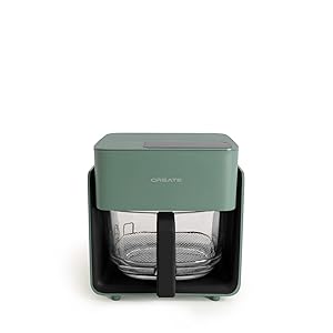 CREATE/AIR FRYER STUDIO CRYSTAL/Freidora sin aceite 4.2 L sin vaporizador de agua verde sage/Capacidad 5-6 raciones, 6 programas, bandeja de cristal, control de tiempo y tempertura, 1300W