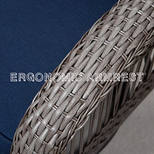 Joyside Outdoor Swivel Rocker Patio Chairs Set Of 2 And Matching Side Table - 3 Piece Wicker Patio Bistro Set With Premium Fabric Cushions, Blue #TOP3