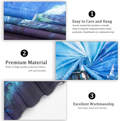 Avinyl Sea Wall Tapestry For Bedroom, Blue Ocean Sea Whale Tapestries Wall Hanging thumb #4
