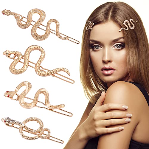 Noverlife 4PCS Metal Snake Hair Clips, Alloy Vintage Snake Hair Barrettes Minimalist Snake Hair Pins, Twists Snake Hair Clip Set Hair Jewelry Decorative Unique Hair Accessories for Women Girls(Gold)