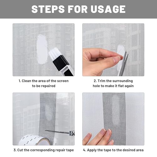 Image of 4 Pcs Mosquito Net Patch Repair Tape, Window Screen Repair Tap, Strong Adhesive & Waterproof Window Mosquito net Covering Mesh Tape for Door Tears Holes Screen Patch Repair (200Cm X 5CM)