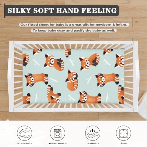 Image of Red Little Raccoon Baby Crib Sheets Fitted Crib Sheets Kid Crib Fitted Sheets Crib Cover Single Pack 28 inchx52 inch for Boys Girls