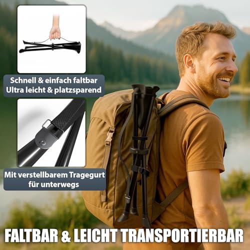 BigDean Kleiner Campinghocker faltbar & Ultraleicht 41cm hoch schwarz - robuster Dreibeinhocker tragbarer Klapphocker Camping-Hocker – Bild 6