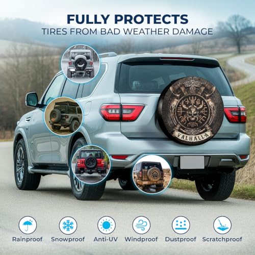 Image of GENANY Viking Shield Emblem Spare Tire Cover for RV Trailer, Waterproof, No Camera Hole, Size 16 Fits 29-31 Inch
