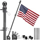 DEROFIT Flag Pole for House with American Flag,5FT Black Flagpoles Kit with Tangle Free Metal Flag P