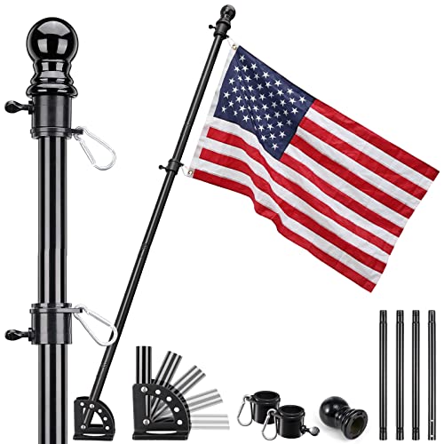 Derofit Flag Pole For House With American Flag,5Ft Black Flagpoles Kit With Tangle Free Metal Flag Poles,3X5 Us Flag And Holder Bracket For Outside House Porch,Outdoor,Boat,Rv,5 Positions Bracket #TOP17