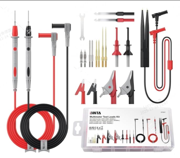 25 PCS Silicone Multimeter Leads Kit CAT Ⅲ 1000V 20A with Medium Alligator Clips Tweezer,Replaceable Test Probes 4PCS Large, Professional Leads Kit for Industrial Car Home Electrical Testing