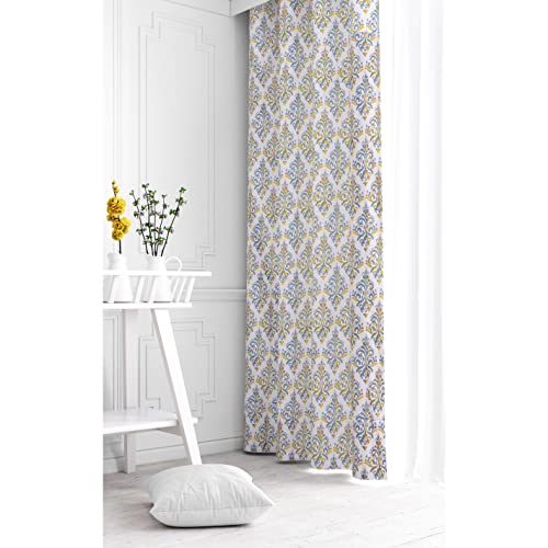 Image of HOMEMONDE Yellow Ikat Window Curtain for Living Room, Bedroom 7ft Cotton Hand Block Print Curtains, 1 Piece, Yellow Ikat