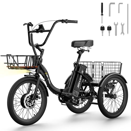 Skeri Electric Trike, Peak 1000W Electric Tricycle for Adults, 20' Folding 3-Wheel Electric Bike, Step-Thru E Trike with 624WH Removable Battery and Large Basket, Classic Black