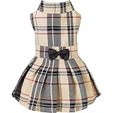 BINGPET 犬 服 ワンピース 犬の服 ペット服 洋服 チェック柄 春夏秋 トイプードル 服 可愛い 女の子 おしゃれ ドッグウェア ドレス スカート ペット用 袖なし お散歩 リボン付き 超小型犬 小型犬 中型犬 猫 (チェック, M)