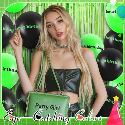 Image of Hahafelt Green Birthday Brat Decorations Include 1 Banner, 2 Pcs Fringe Curtains, 24 Pcs Green Black Balloons and White Ribbon for Bachelorette Birthday Brat Party Decorations