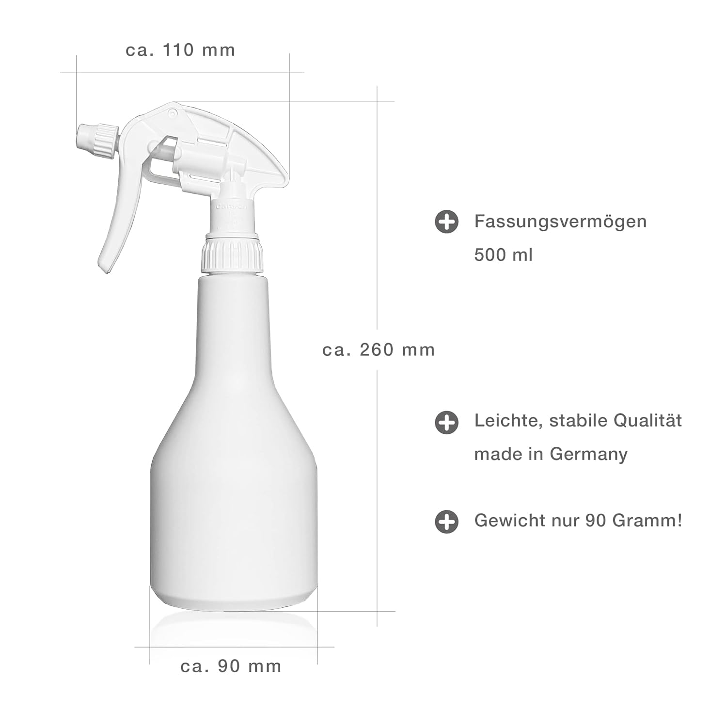 1 spruzzatore vuoto da 500 ml, resistente agli agenti chimici, con testina spray Canyon CHS 3A, bottiglia HDPE a forma di mazza, flacone spray professionale per la pulizia di laboratorio